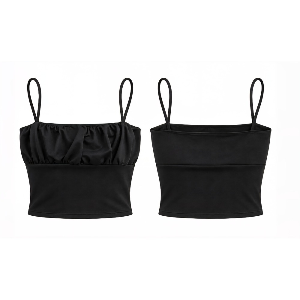 Black Ruched Spaghetti Strap Crop Top